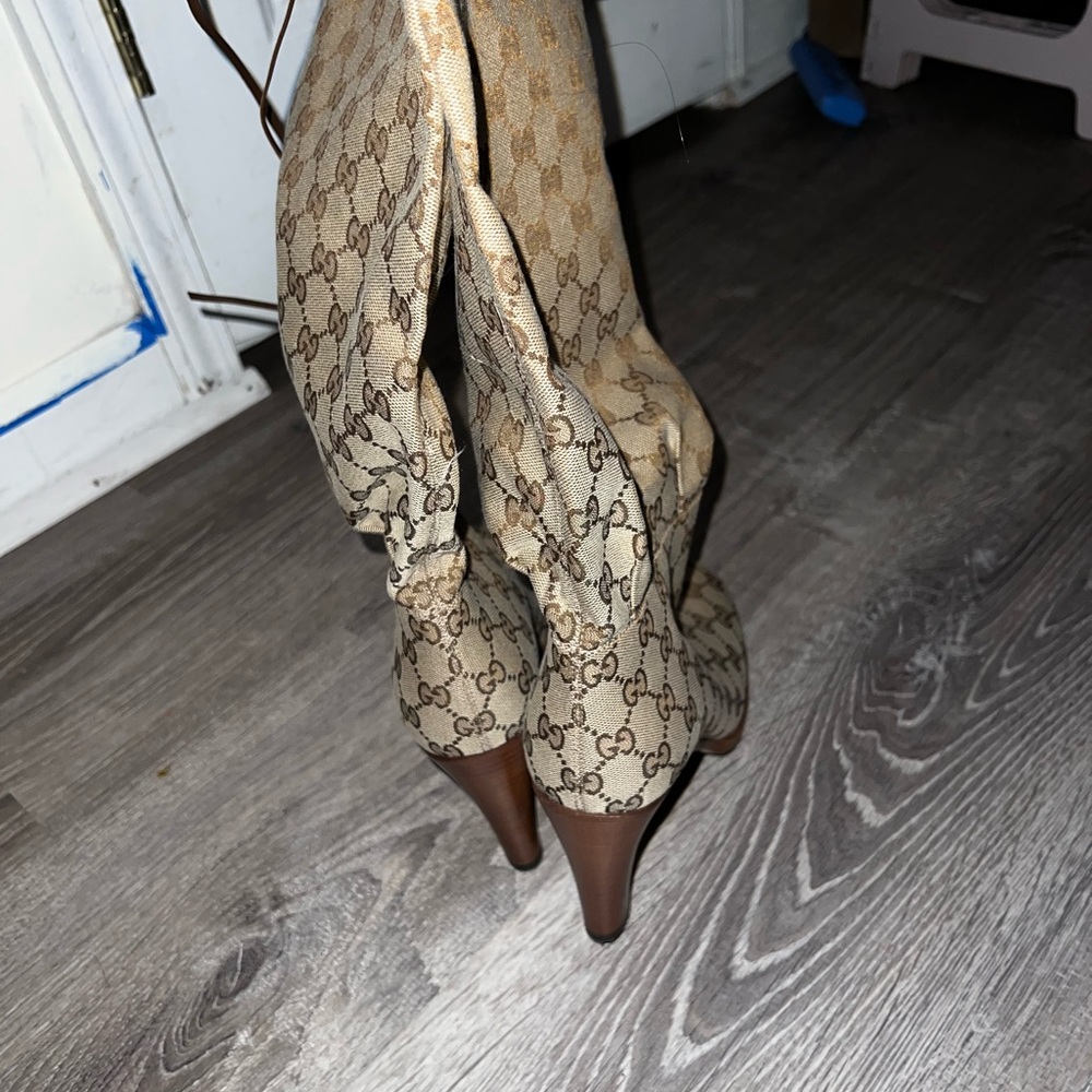 Gucci Tan Monogram Knee-High Boots - Picture 3 of 9
